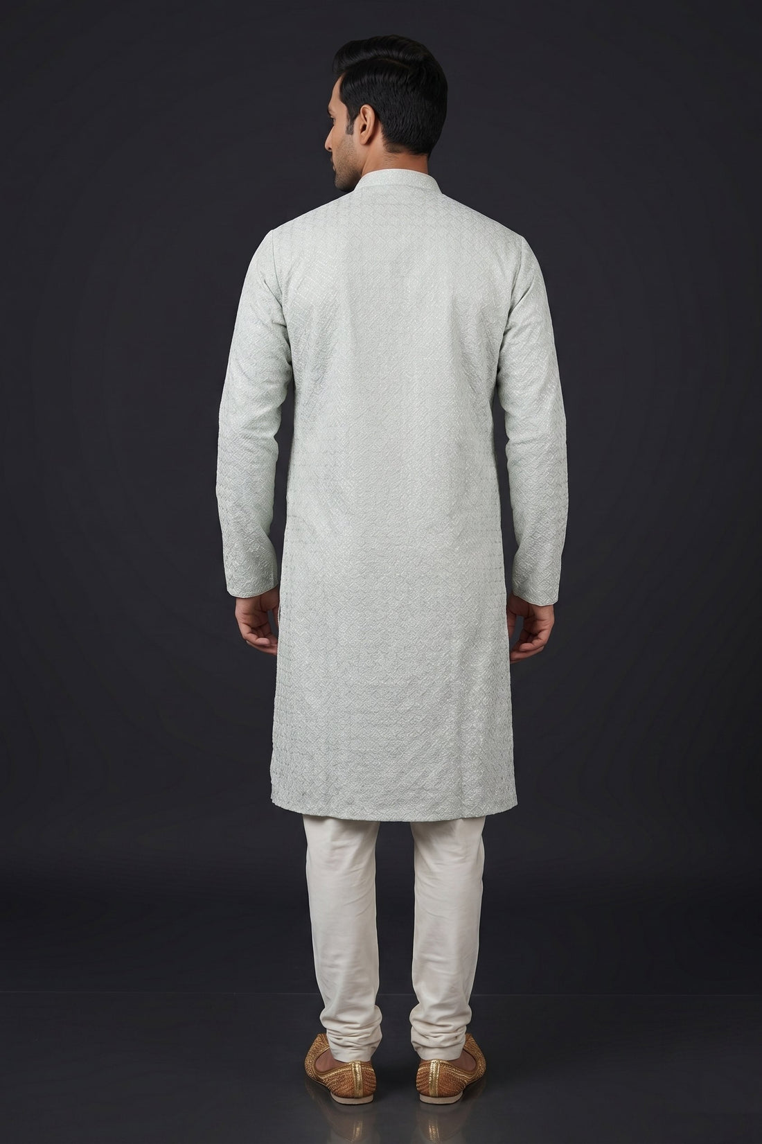 Pastel Mint Textured Ethnic Kurta For Men