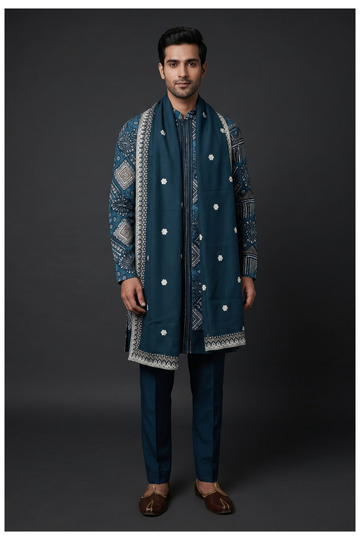Men'S Printed Kurta Set With Stole