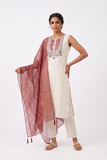 Ivory Rust Bandhani Style Kurta Set