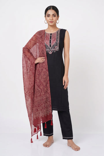 Midnight Black Bandhani Dupatta Kurta Set