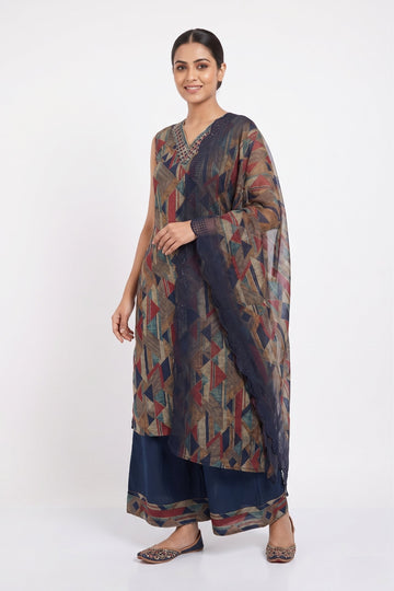 Midnight Mosaic Printed Kurta Palazzo Set With Dupatta