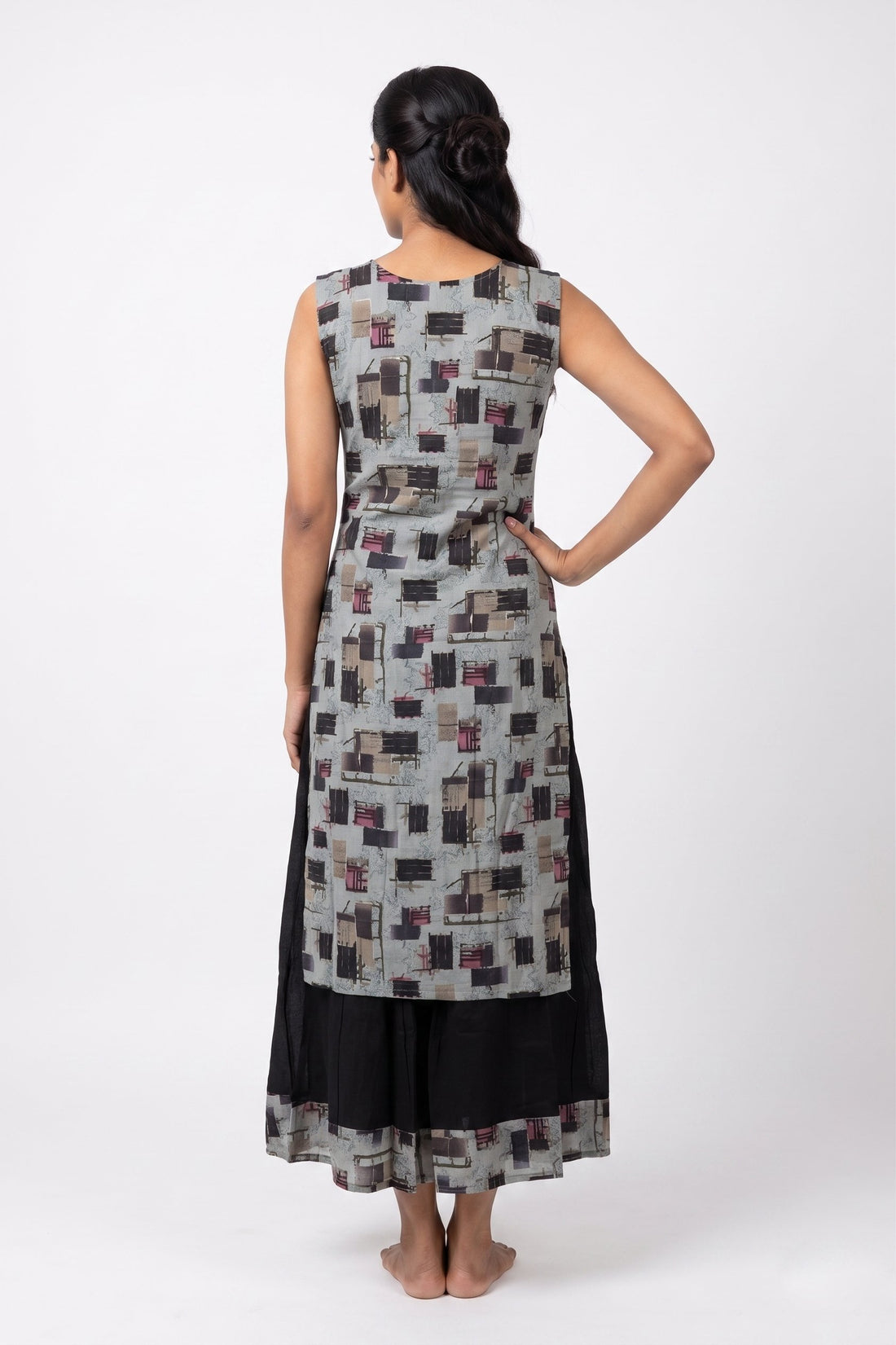 Smoky Grey Abstract Print Palazzo Suit Set