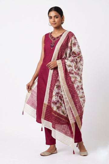 Berry Bloom Floral Dupatta Kurta Set