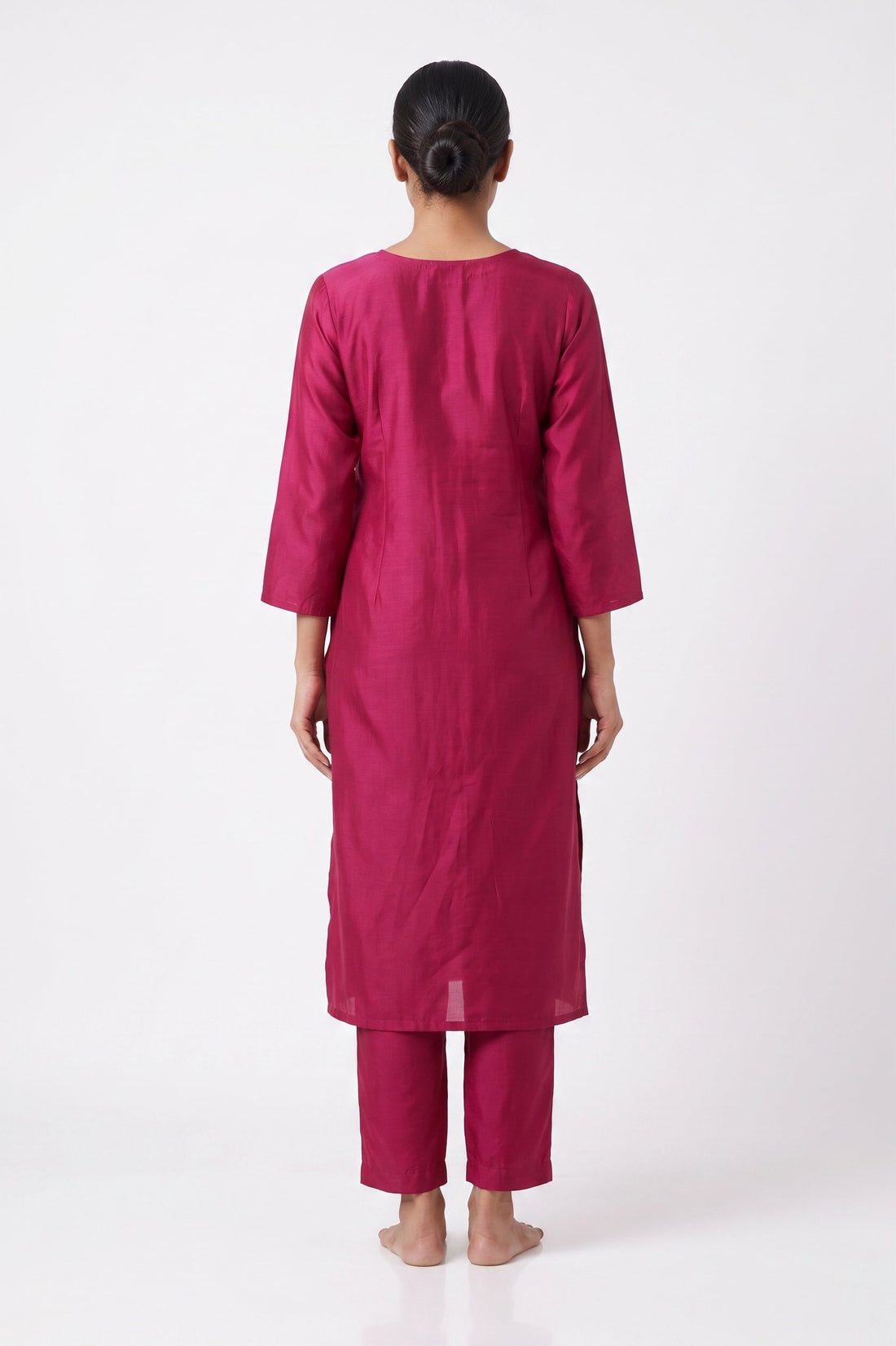 Rani Pink Embroidered Kurta Pant Set With Dupatta