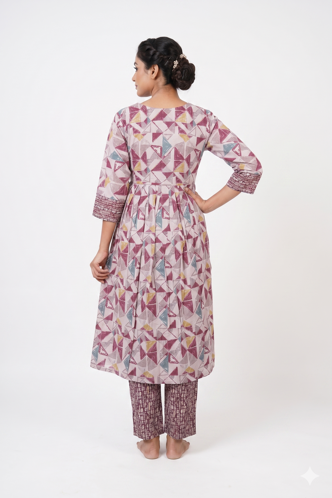 Mauve Mosaic Printed Kurta Pant Set With Dupatta