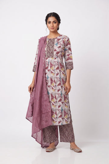 Mauve Prism Printed Kurta Palazzo Set