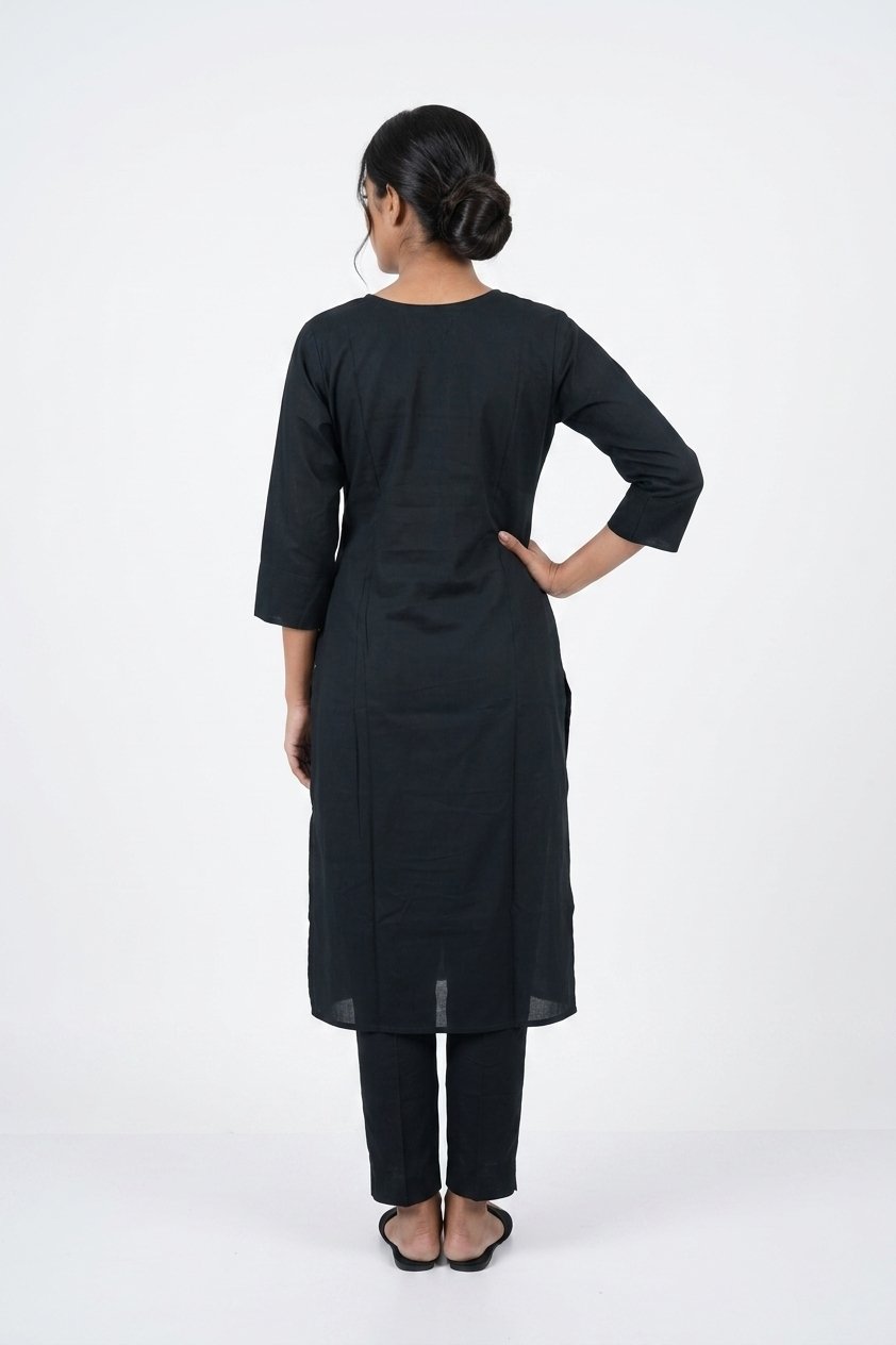 Midnight Black Floral Dupatta Kurta Set