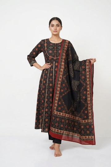 Royal Noir Printed Anarkali Suit Set With Designer Dupatta