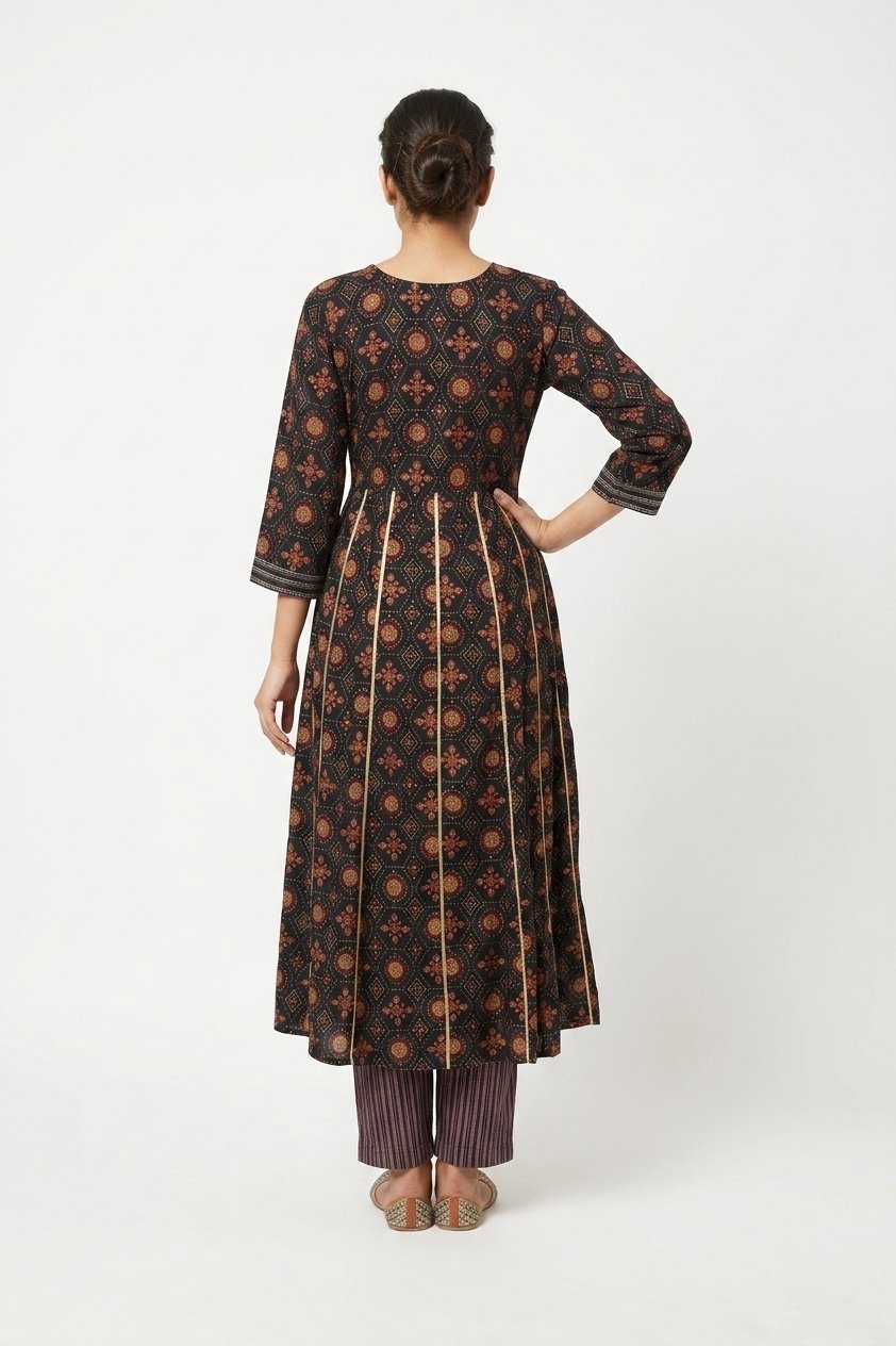 Royal Noir Printed Anarkali Suit Set With Designer Dupatta