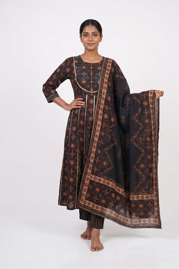 Midnight Ajrakh Printed Anarkali Palazzo Set