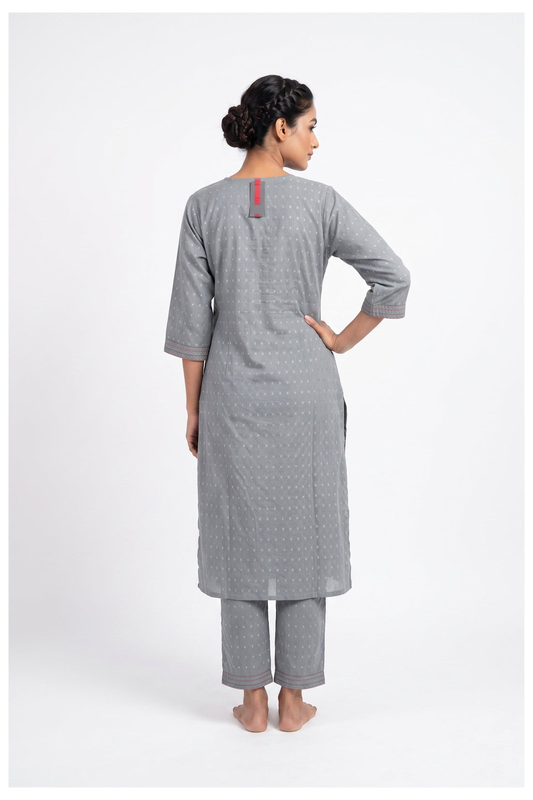 Steel Grey Embroidered Kurta Pant Set With Banarasi Dupatta