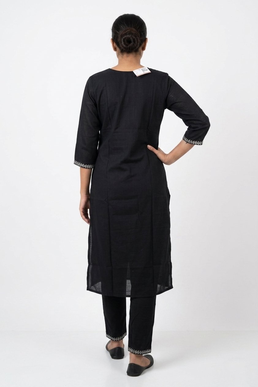 Classic Black Embroidered Suit Set With Dupatta