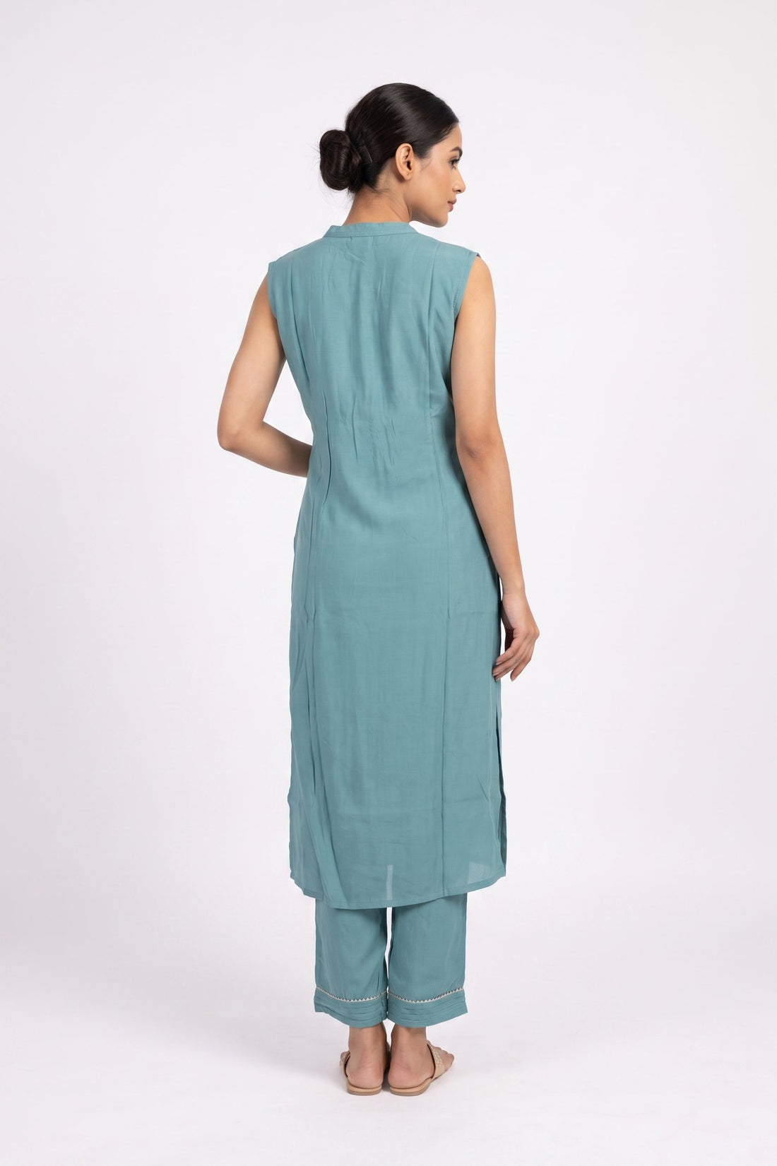 Powder Blue Mirror Work Kurta Pant Set