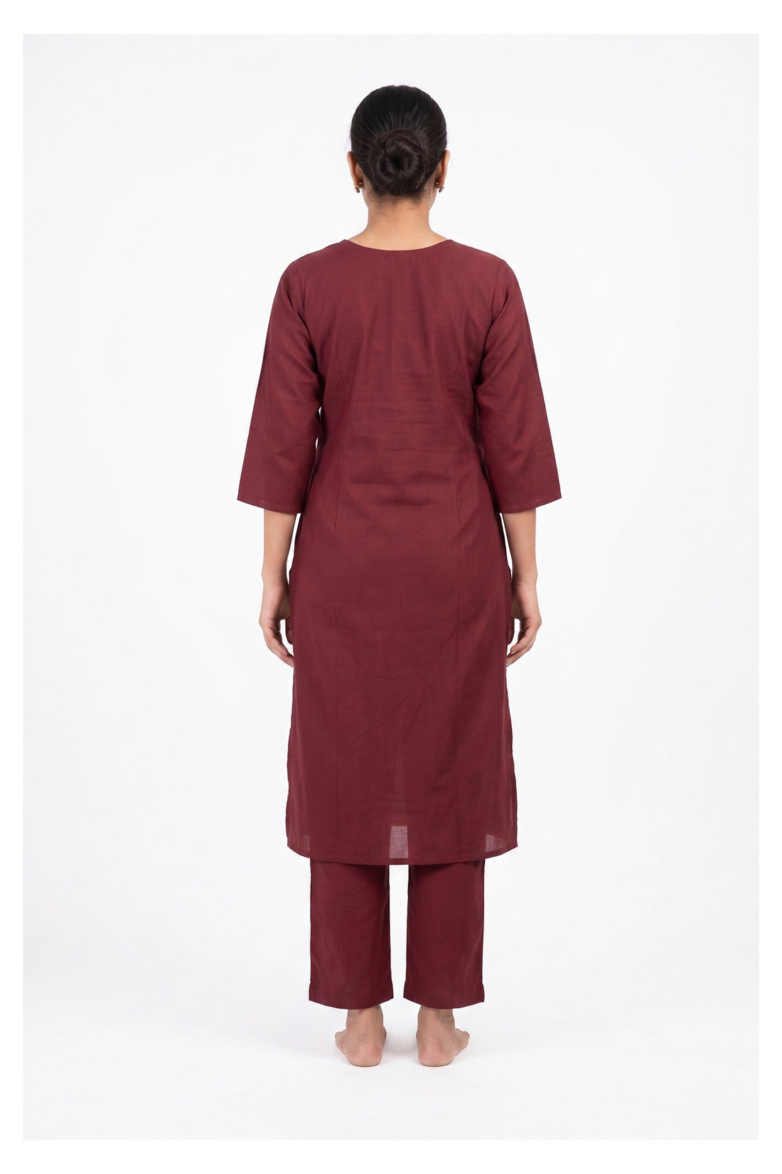 Wine Embroidered Festive Kurta Set With Dupatta