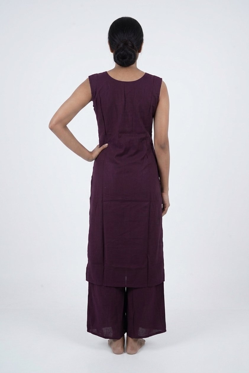 Wine Ethnic Embroidered Kurta Set With Designer Dupatta