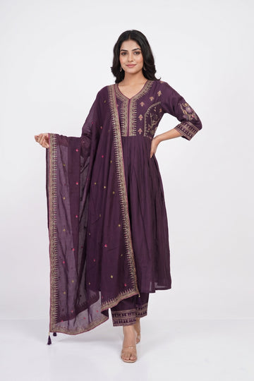 Royal Plum Embroidered Anarkali Set