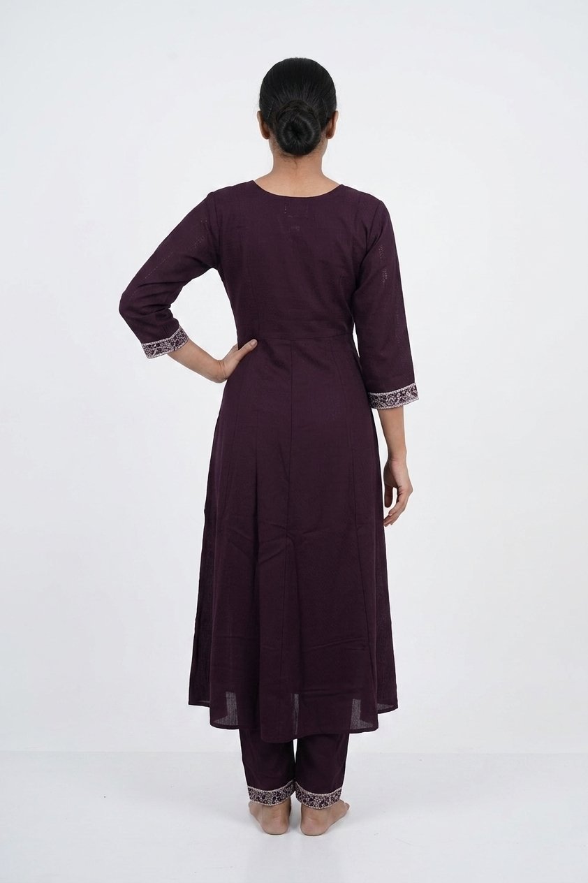 Royal Wine Embroidered Kurta Set With Banarasi Dupatta
