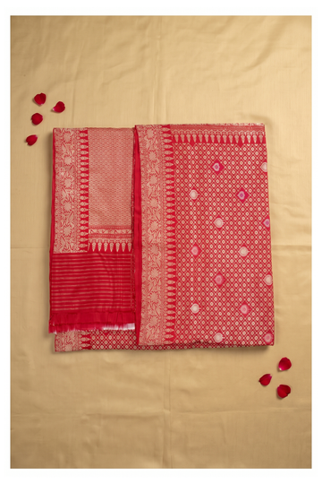 Scarlet Red Banarasi Pure Silk Wedding Party Wear Saree