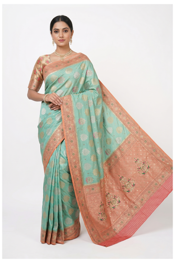 Trending Seafoam Green Banarasi Silk Saree With Weaving
