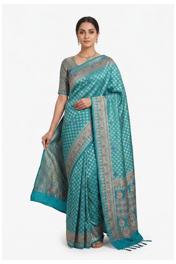 Teal Banarasi Art Silk Wedding Saree