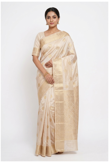 Champagne Pure Silk South Silk Wedding Saree