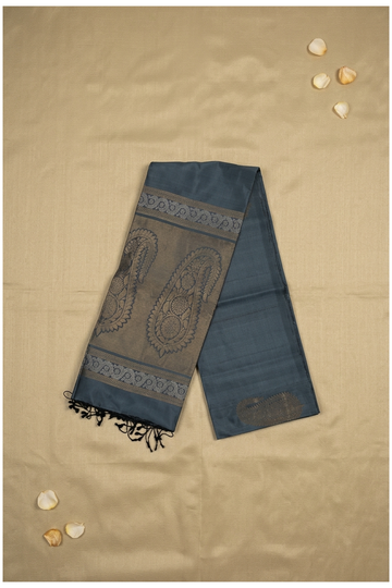 Elegant Steel Blue Banarasi Pure Silk Saree With Grand Paisley Zari Pallu