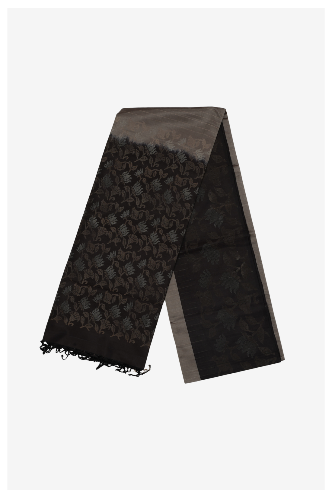 Elegant Charcoal Black Banarasi Pure Silk Saree With Self Floral Woven Design