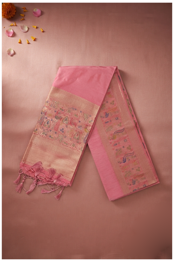 Rose Pink Banarasi Art Silk Saree For Wedding & Party