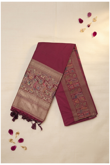 Wine Banarasi Art Silk Wedding & Party Wear Saree