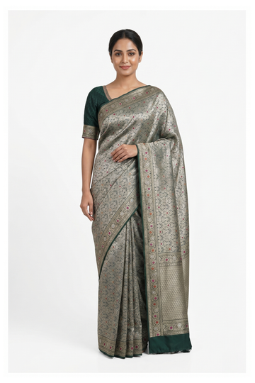 Pomona Green Banarasi Silk Saree With Weaving