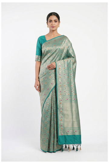 Teal Green Banarasi Silk Saree With Weaving