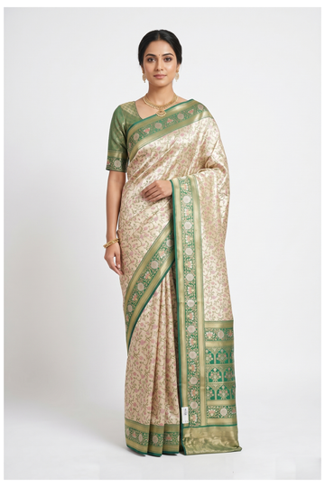 Champagne South Silk Tissue Wedding Saree