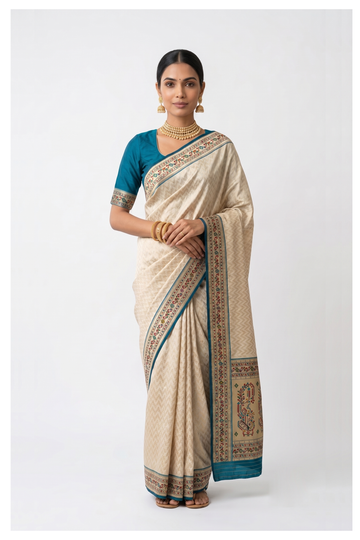 Champagne South Silk Saree, Art Tissue, Wedding Party Wear
