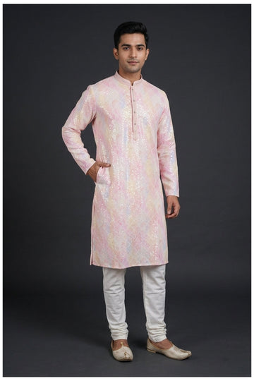 Blush Pink Shimmer Print Men’S Kurta Set
