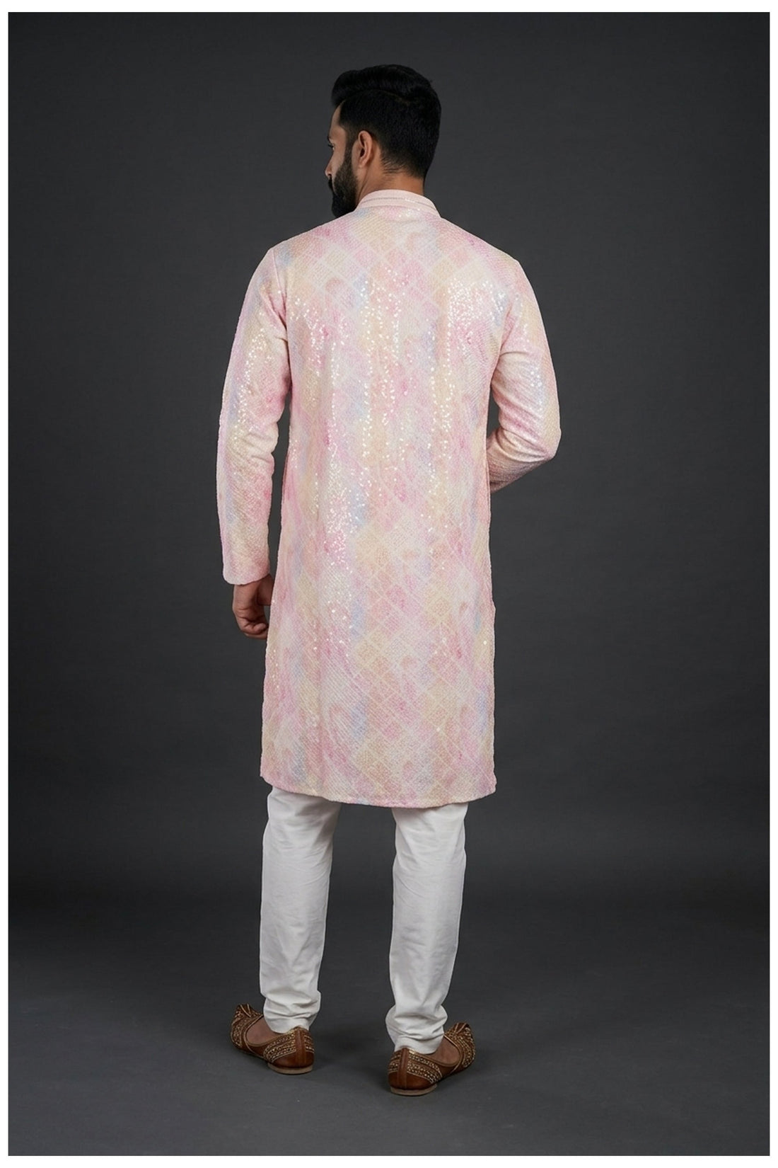Blush Pink Shimmer Print Men’S Kurta Set