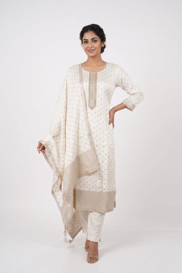 Ivory Grace Embroidered Kurta Dupatta Set