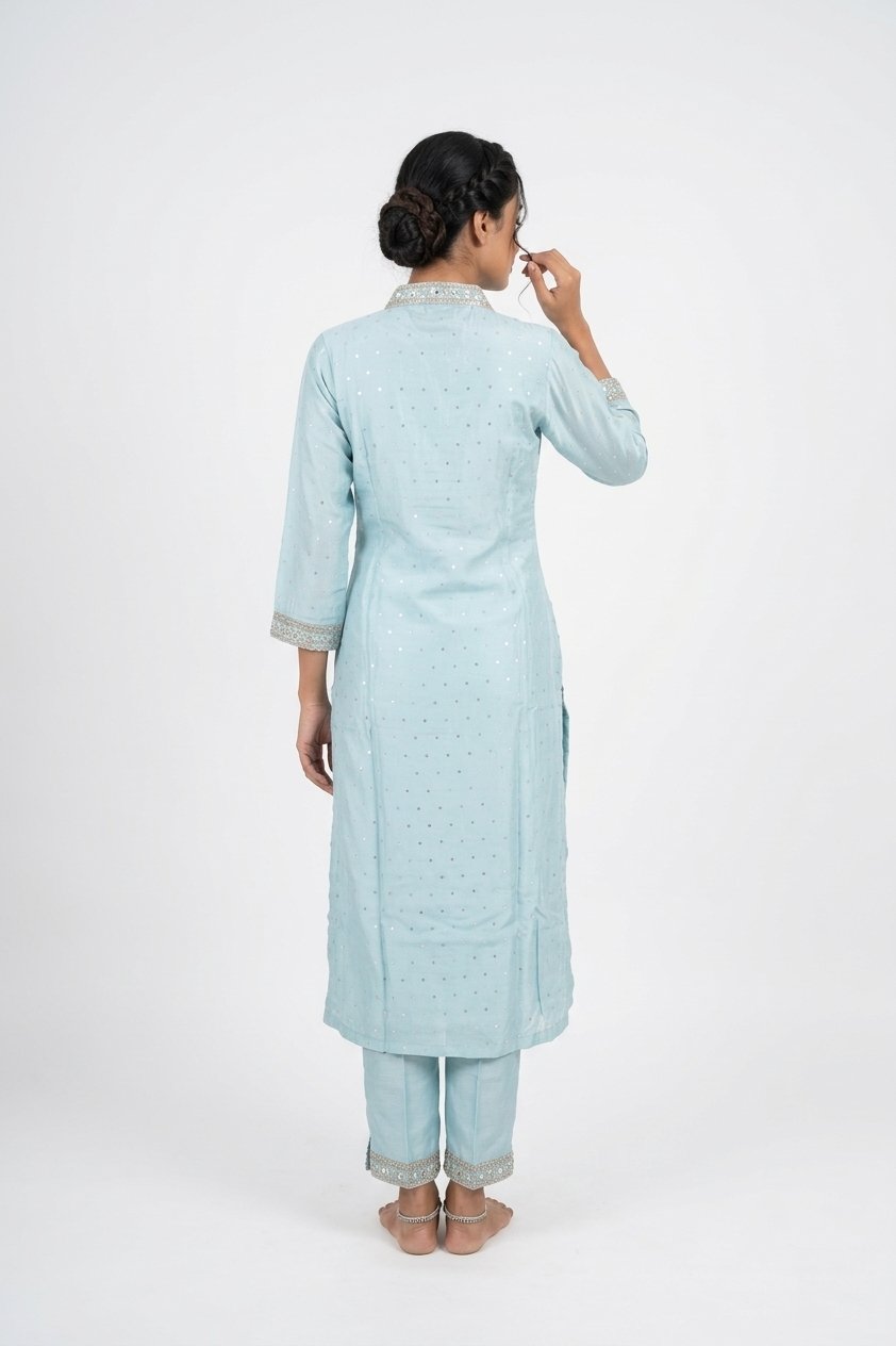 Sky Blue Elegant Embroidered Kurta Pant Set With Dupatta