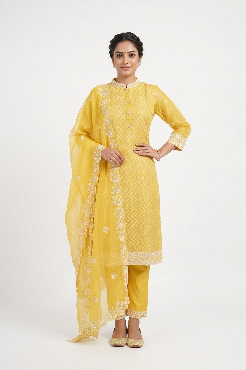 Sunshine Yellow Embroidered Kurta Pant Set With Dupatta