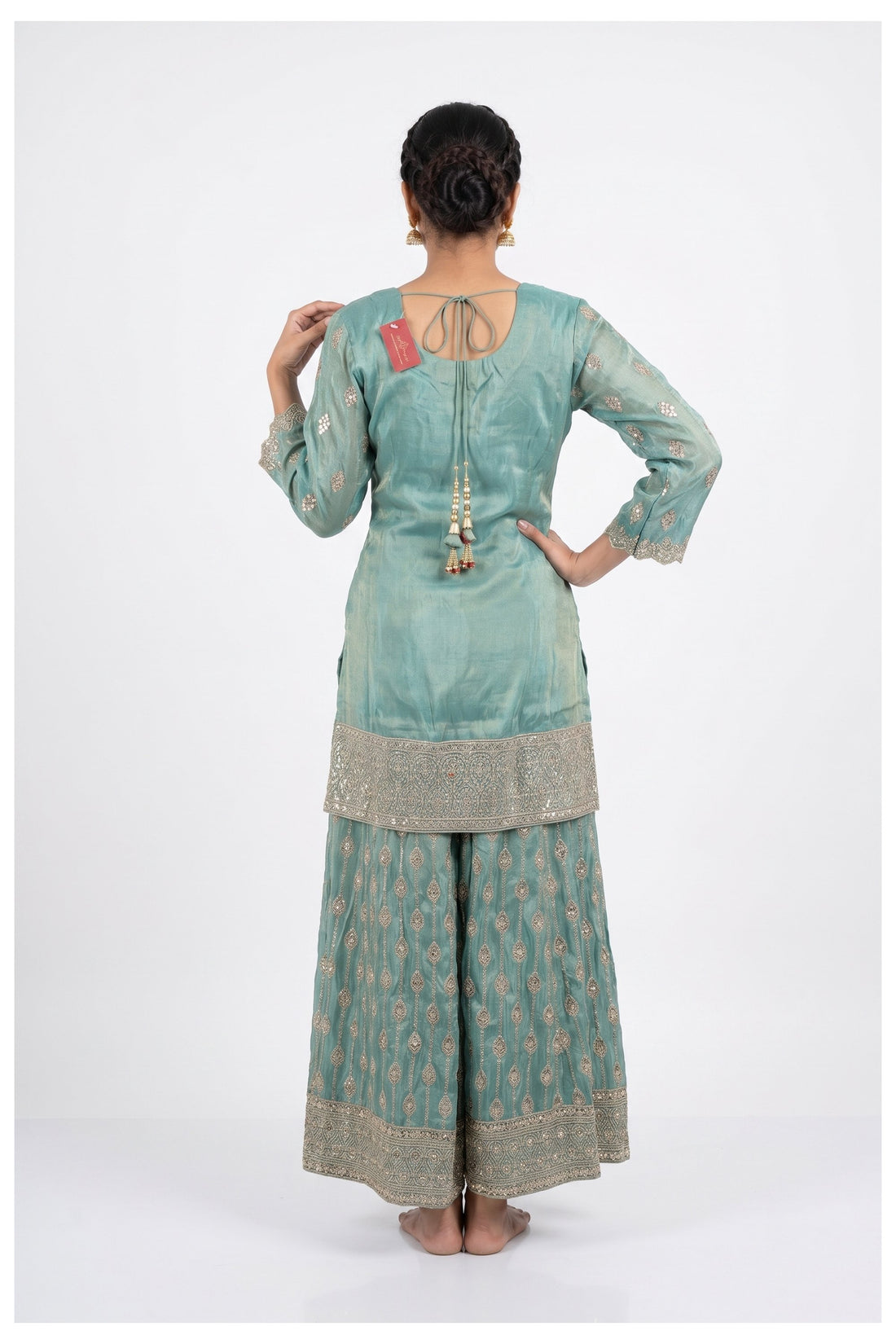 Aqua Blue Heavy Embroidered Kurta Palazzo Set With Designer Dupatta