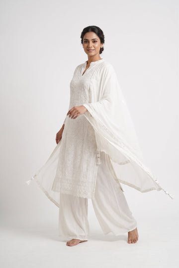Ivory White Embroidered Sharara Set With Elegant Dupatta