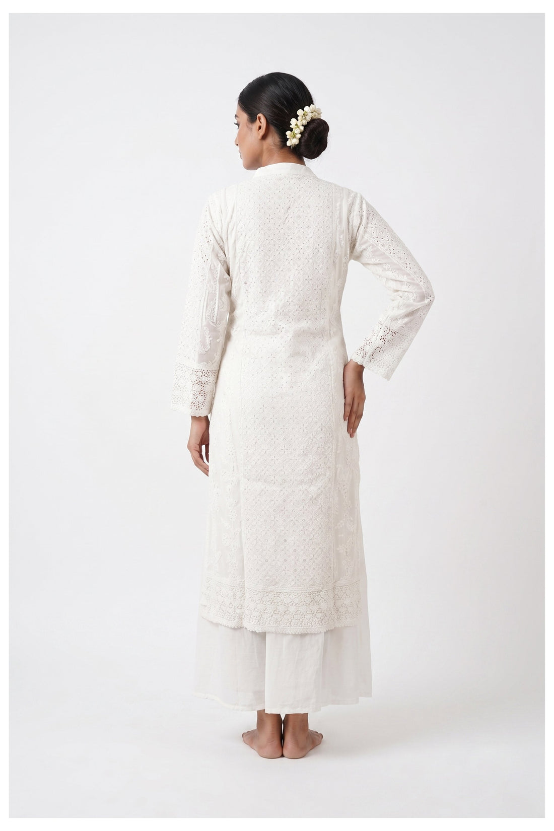 White Embroidered Kurta Palazzo Set With Dupatta