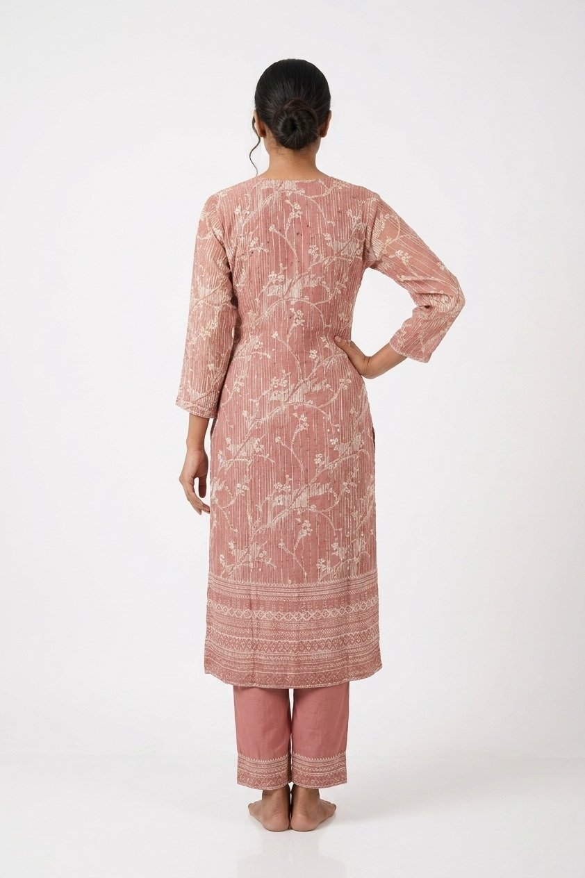 Blush Pink Embroidered Kurta Pant Set With Dupatta