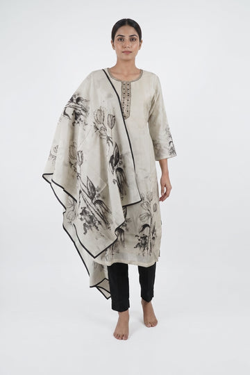 Ivory Bloom Designer Kurta Set With Artistic Dupatta