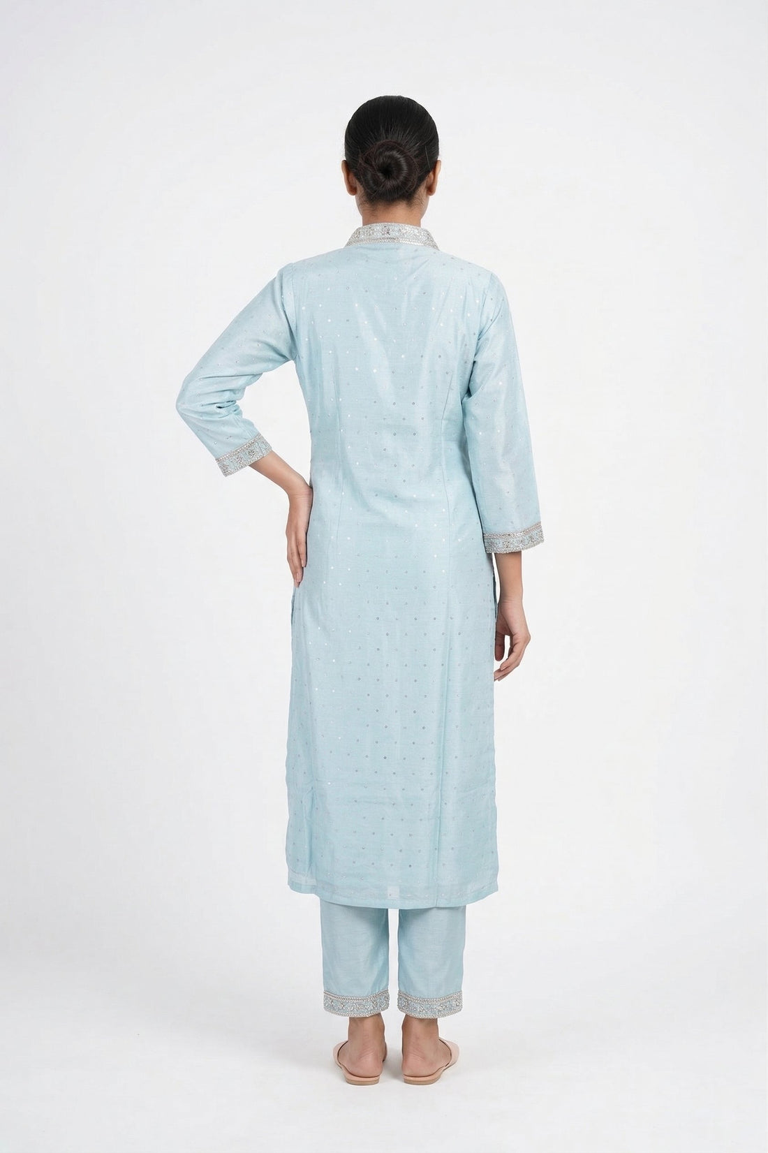 Powder Blue Embroidered Straight Kurta Set With Dupatta