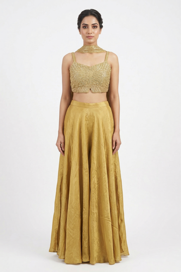 Gold ROD Indo-Western Silk Skirt Set