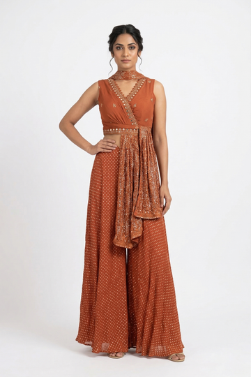 Rust Orange Indo-Western Palazzo Set