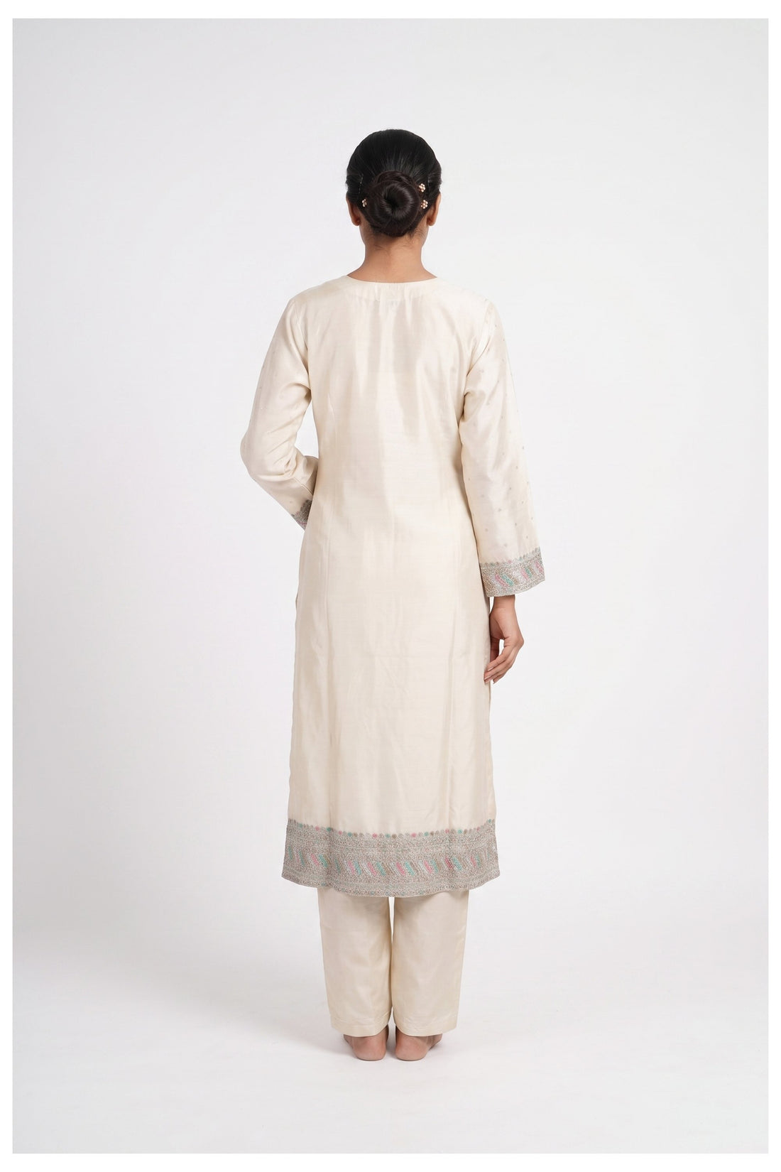 Ivory Floral Printed Kurta Pant Set With Designer Dupatta