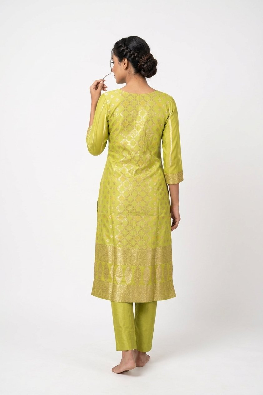 Lime Green Embroidered Festive Kurta Pant Set With Dupatta