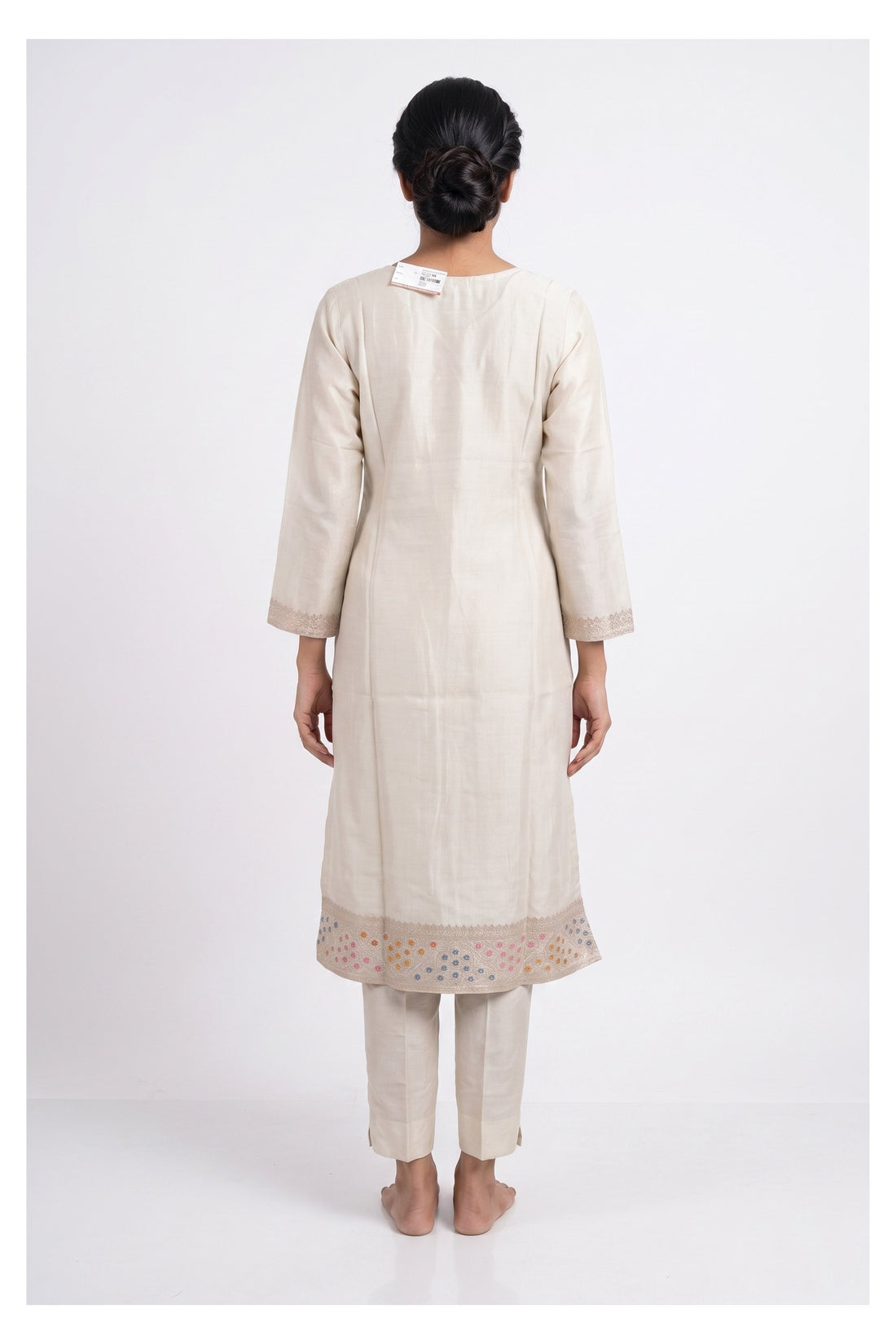 Ivory Embroidered Kurta Pant Set With Woven Dupatta