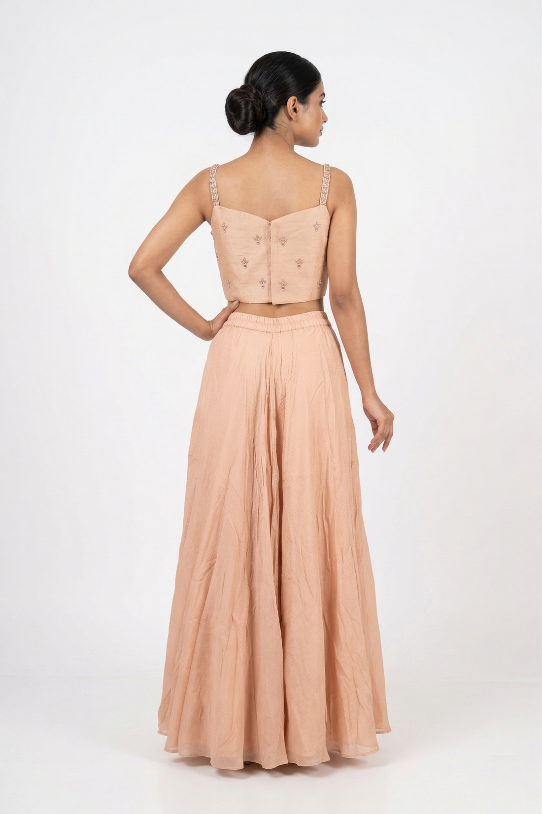 Peach Indo-Western Draped Skirt Set